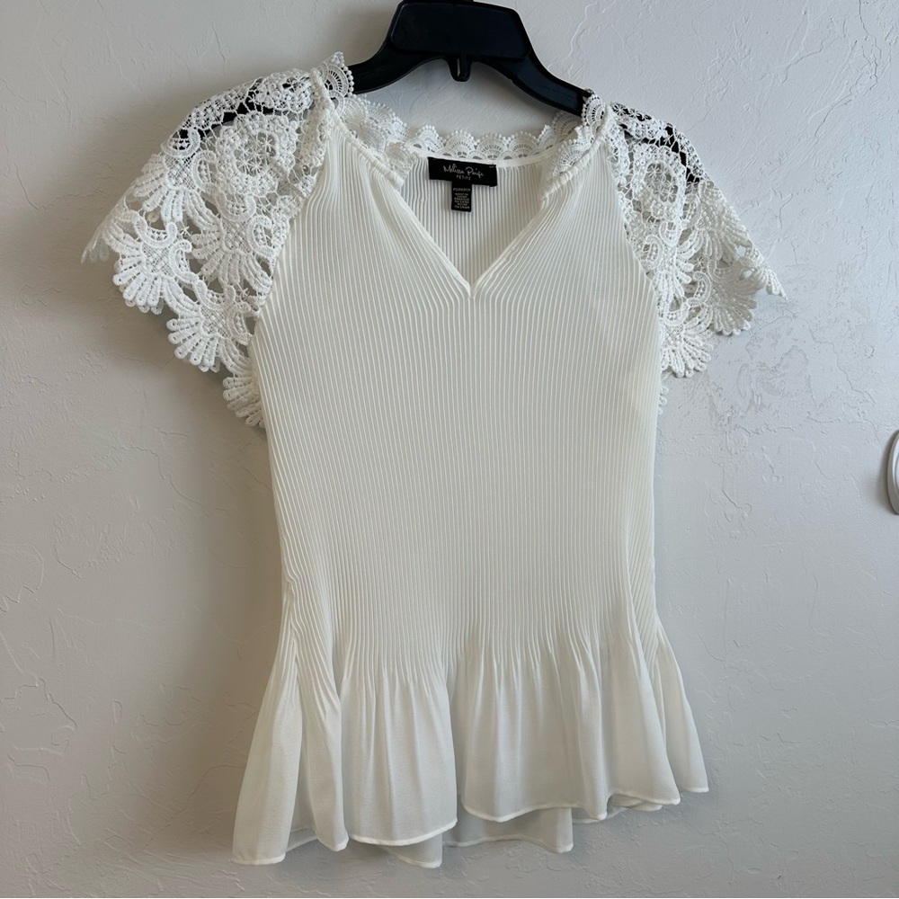 Melissa Paige Ivory Blouse with Lace Sleeves